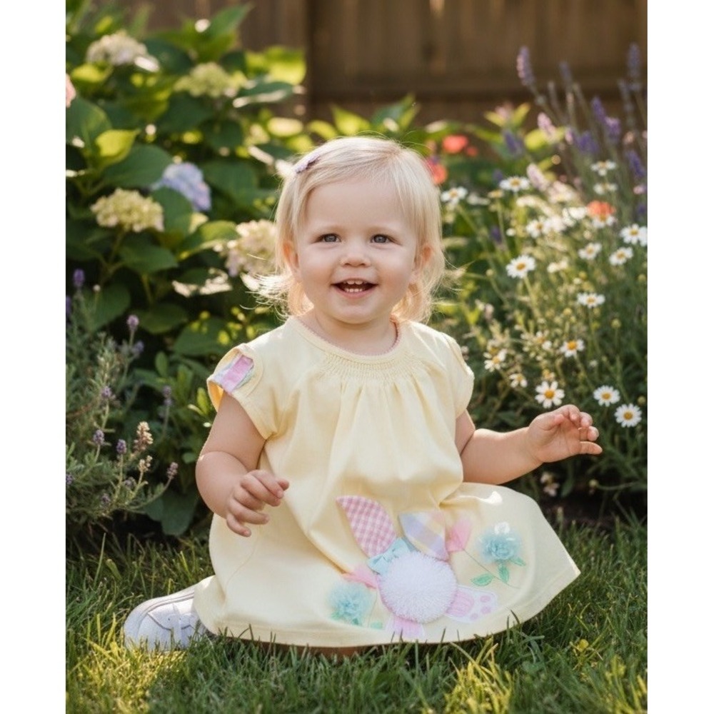 New Bonnie Jean Toddler Girls Spribg Easter Bunny Dress size 3T Yellow Smocking